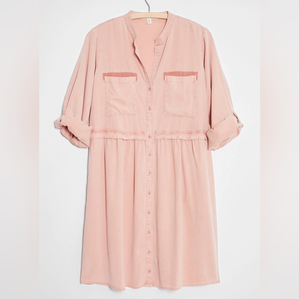Anthropologie Cloth & Stone Lila Chambray Shirtdress Rose Pockets (Size PS)